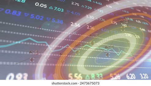 Image of trading board over arc reactor and numbers against abstract background. Digital composite, multiple exposure, stock market, investment, illuminated and technology concept. - Powered by Shutterstock