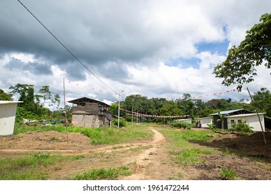 Image Of A Traditional House In Peruvian Amazon Forest. House Of Indigenous People From The Tropical Jungle In South America.