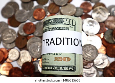 Image Of Traditional IRA Savings With Money & Coins.