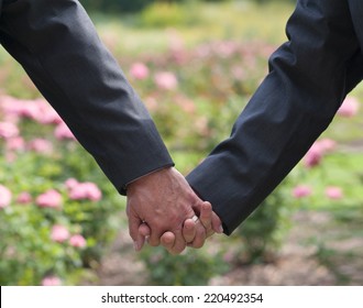 Image Of Two Men Holding Hands At Gay Wedding