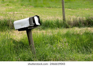 An image of two rural postal boxes on the side of an old country road. 