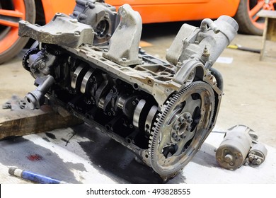 The Image Of An Unassembled Transmission In Repair Station