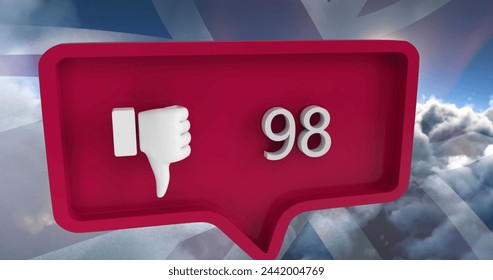 Image of unlike icon with numbers on speech bubble with flag of usa. global social media and communication concept digitally generated image. - Powered by Shutterstock