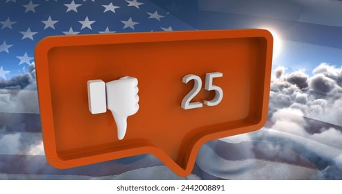 Image of unlike icon with numbers on speech bubble with flag of usa. global social media and communication concept digitally generated image. - Powered by Shutterstock