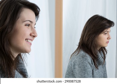 Image Of Upset Girl With Fake Smile