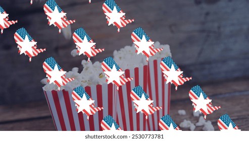 Image of usa flags over pop corn. presidents day, independence day and american patriotism concept digitally generated image. - Powered by Shutterstock