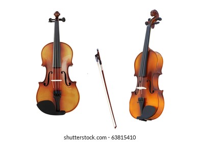 The image of violin from different viewpoints under the white background