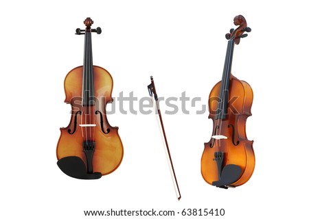 The image of violin from different viewpoints under the white background