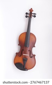 Image of a violin, a string instrument typically used in classical and folk music on white background. 