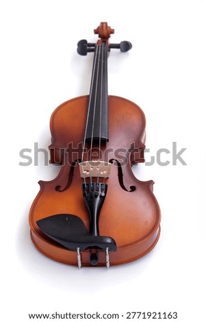 Image of a violin, a string instrument typically used in classical and folk music on white background. 