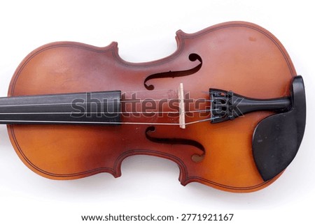 Image of a violin, a string instrument typically used in classical and folk music on white background. 