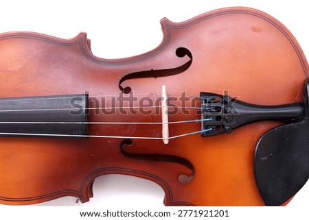 Image of a violin, a string instrument typically used in classical and folk music on black background. 