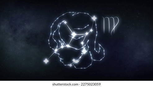 Image of virgo sign with stars on black background. Zodiac signs, stars and horoscop concept digitally generated image.