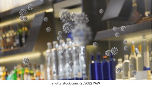 Image of virus cells over grey, red and green virus cells over blurred laboratory. Health, medicine, biology, science and covid 19 pandemic concept digitally generated image. - Powered by Shutterstock