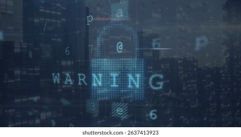 Image of virus scanning, numbers and digital padlock over cityscape. Global network, data processing and technology concept digitally generated image. - Powered by Shutterstock - Get 15% off with code: PIKWIZARD15