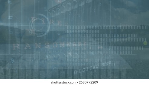 Image of virus warning text and data processing over computer servers. Global communication, business, data security and digital interface concept digitally generated image.