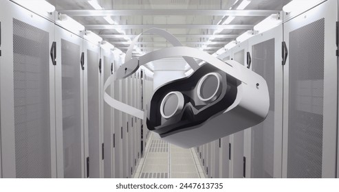 Image of vr headset over computer servers. Global virtual reality, cloud computing, digital interface and data processing concept digitally generated image. - Powered by Shutterstock - Get 15% off with code: PIKWIZARD15