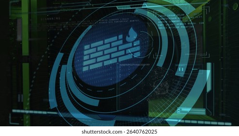 Image of wall icon and data processing over server room. Global business and digital interface concept digitally generated image. - Powered by Shutterstock - Get 15% off with code: PIKWIZARD15