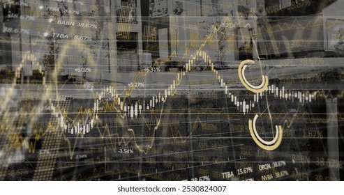 Image of warehouse, financial data processing and statistics. global development, business, digital interface and data processing concept digitally generated image. - Powered by Shutterstock