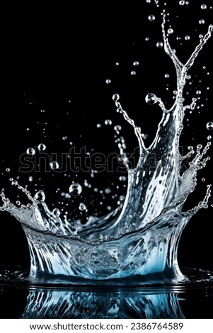 Image of Water hit wall ground, explode into drop droplet. Amount Water attack impact and fluttering in air explosion. Stop motion freeze shot. Splash Water for texture elements
