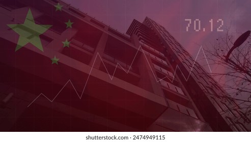 Image of waving chinese flag and data processing against tall buildings. Global economy and business technology concept - Powered by Shutterstock