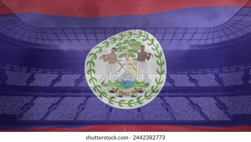 Image of waving flag of belize over sport stadium. Sports, competition, entertainment and technology concept digitally generated image. - Powered by Shutterstock