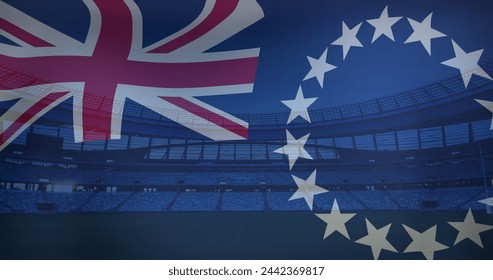 Image of waving flag of cook islands over sport stadium. Sports, competition, entertainment and technology concept digitally generated image. - Powered by Shutterstock