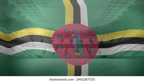 Image of waving flag of dominica over sport stadium. Sports, competition, entertainment and technology concept digitally generated image. - Powered by Shutterstock