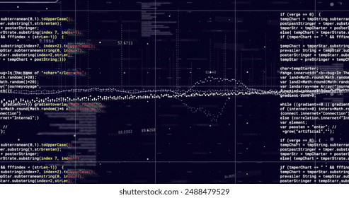 Image of white data stream, with numeric and text data processing over grid on black background. Connection, data, processing, digital interface and communication, digitally generated image. - Powered by Shutterstock - Get 15% off with code: PIKWIZARD15