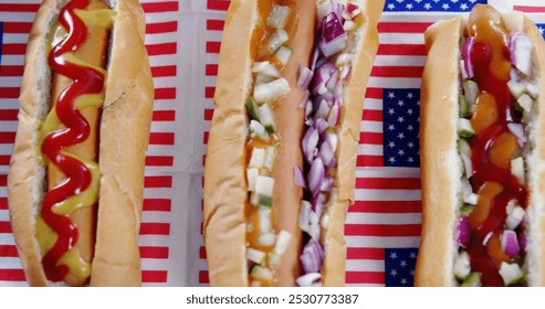 Image of white and red stripes and human silhouette over hot dogs. presidents day, independence day and american patriotism concept digitally generated image. - Powered by Shutterstock