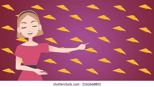 Image of woman talking over paper plane icons. national mentoring month and celebration concept digitally generated image. - Powered by Shutterstock