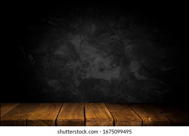 Image Of Wooden Table In Front Of Abstract Blurred Background Of Resturant Lights