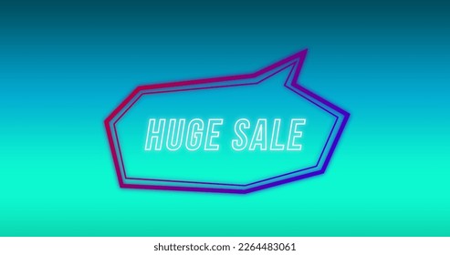 Image of the words Huge Sale in purple bubble speech shape on blue gradient background - Powered by Shutterstock