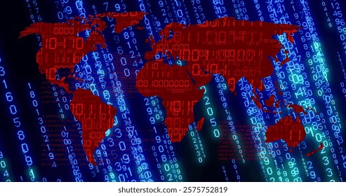 Image of world map, binary coding and data processing over black background. global cyber security, connections, cloud computing and data processing concept digitally generated image. - Powered by Shutterstock - Get 15% off with code: PIKWIZARD15