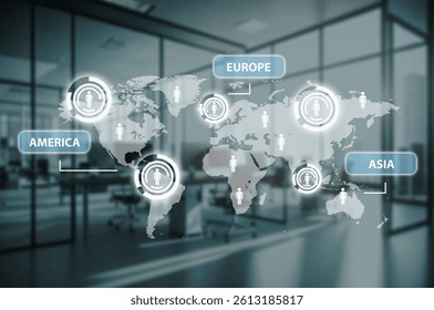 Image of world map in empty office.