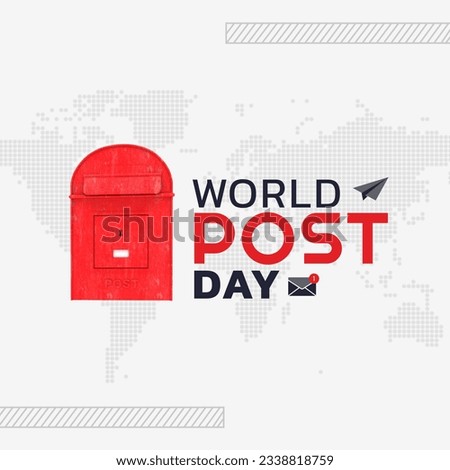 Image of world post day and post box over world map on white background. Post, mail, letters and communication concept.