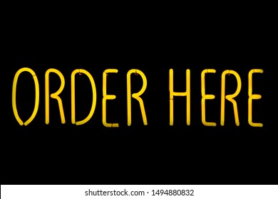 Image Of Yellow Order Here Neon Sign