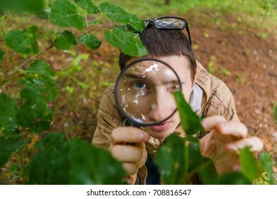 Image Young Environmentalist Magnifying Glass Forest Stock Photo ...