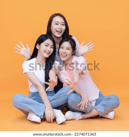 Image of young three Asian girl on background
