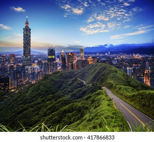 The imageng of skyline of Xinyi District in downtown Taipei, Taiwan