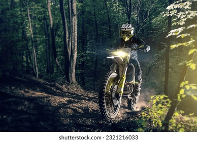 Images from the extreme motorbiker. Amator training made in the forest