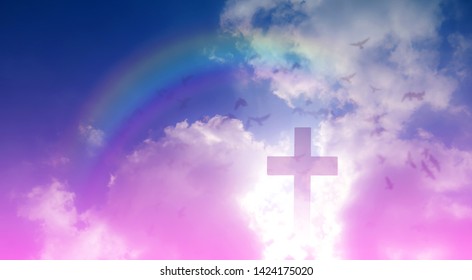 Christian Cross Appears Sky Through Clouds Stock Illustration 566861182 ...