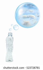 Imagine The Concept Of Environmental Stewardship. Using Recycled Plastic Bottles To The Sky And The Media Image.