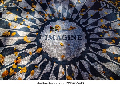 "Imagine" sign in New York City at Central Park  in honor of John Lennon famouse singer  of "Beatles". New York, NY , USA - November 5,2018