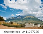 Imbabura volcano landscape with church in otavalo,  Ecuador