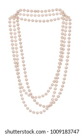 Imitation Light Pink Fashion Pearl Necklace, Photographed Floating On White Background.