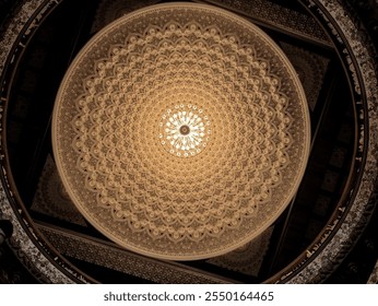 Immerse in the Grandeur of Islamic Architecture: This image captures the breathtaking beauty of an ornate dome ceiling, reminiscent of historical mosques and grand structures. - Powered by Shutterstock