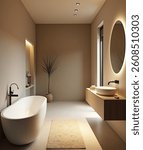 
Immerse yourself in serenity with this refined bathroom design. Clean lines, warm neutrals, and ambient lighting come together to create a tranquil escape