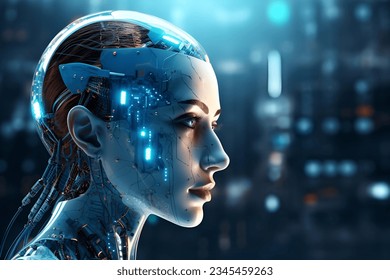 Immerse yourself in the vanguard of technological advancement with our captivating AI-robot face stock image. This meticulously crafted depiction masterfully combines the nuanced realism of human feat