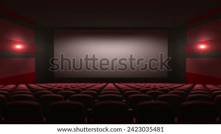 Immersive Cinematic Experience and Audience in Red Seats Enjoys Blank Wide Screen in Cinema Hall